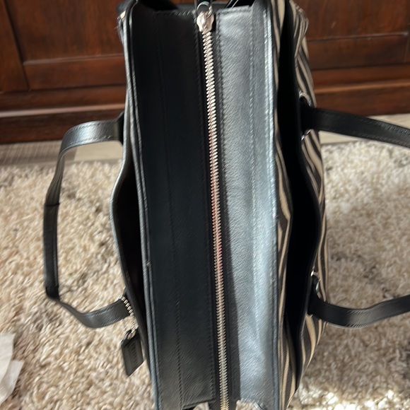 Coach Tote zebra print in tan & black leather trim & handles EUC - Picture 9 of 13